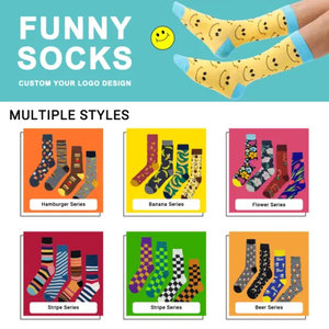 Chaussettes habillées pour hommes tricotées en usine professionnelle conçues sur mesure de haute qualité avec fond de motif de logo noir blanc bleu rouge - Product Image 2