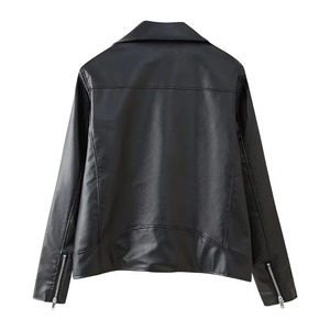 2025 chaquetas para mujer otoño bombardero chaqueta de piel sintética Demi temporada manga larga prendas de vestir exteriores mujer Moto Biker chaqueta con cremallera - Product Image 3