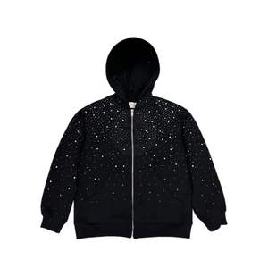 Sweat à capuche de luxe noir de qualité supérieure, streetwear, avec strass, pour homme, en coton lourd, logo personnalisé, impression numérique d'hiver, faible MOQ - Product Image 1