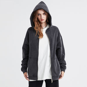 Sudadera con capucha y cremallera de algodón 100% puro de 420g, estilo retro, diseño forrado, técnica lavada, para invierno, estilo urbano. - Product Image 4