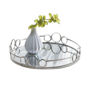 Plateau miroir en métal et en verre Plateau miroir pour mariage Décoration Noël Service vaisselle Miroir décoratif arrondi Plateau de service pour cosmétiques - Product Image 3