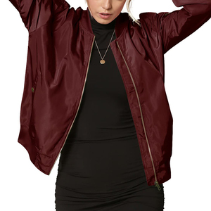 Chaqueta Bomber de poliéster 100% para mujer, resistente al viento y cálida con mangas largas transpirables, ajuste relajado para invierno de talla grande - Product Image 5