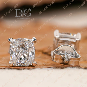 Boucles d'oreilles clous en moissanite taille coussin 2,00 carats, clarté VVS-VS, plaqué rhodium, sertissage clos tendance, argent, pour fiançailles et mariage - Product Image 3