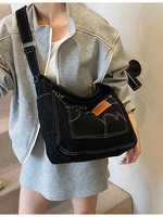 Sac à bandoulière en jean pour femme, sac à main décontracté avec poche avant, coutures patchwork, sangle réglable, idéal pour les voyages et le shopping