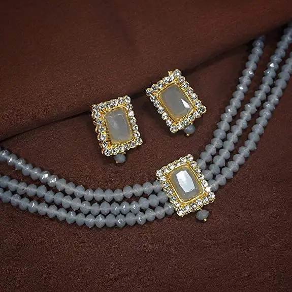 JMC позолоченное индийское традиционное ожерелье-чокер с кристаллами и жемчужинами Ювелирный Комплект для женщин