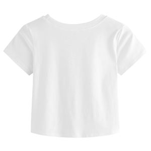 เสื้อยืดคอลูกเรือแบบสั้นสำหรับผู้หญิงเสื้อยืดครอปใส่สบายสีพื้น - Product Image 4