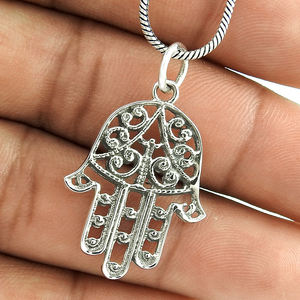 Travail ouvert Hamsa main de Fatima pendentif en argent sterling massif 925 bijoux bohèmes de haute qualité au prix d'usine en gros - Product Image 2