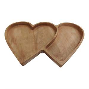 Wooden Two Heart Shaped Serving <b>Tray</b> Decorative Sectioned Platter for <b>Snacks</b> Grade Easy Clean Oval Serving <b>Tray</b> Kitchenware - Product Image 5