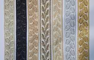 Rubans et lacets brodés à la machine en fil zari sur mesure en différents modèles et couleurs pour robes de mariée - Product Image 2