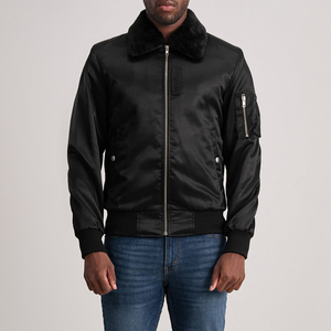 Blouson aviateur noir bleu marine zippé vêtements d'extérieur légers avec poche sur les manches doublure intérieure douce col côtelé poignets ourlet veste décontractée - Product Image 6
