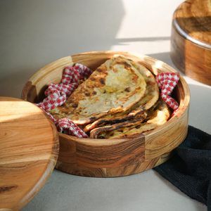 Casserole en bois classique de qualité, écologique, pour la cuisine, boîte à chapati avec finition argentée florale, étui chaud - Product Image 4