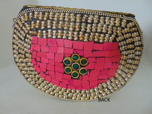 Vintage Wedding Clutch Ethnic Bag <b>Pink</b> And Golden Mosaic clutch <b>purse</b> for women luxury - Product Image 3