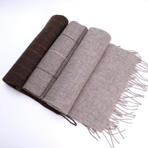 Khăn len MONECO 100% len cừu Mông Cổ siêu mềm mại, kiểu dáng cổ điển, dài, giữ ấm mùa đông, unisex, màu nâu đậm sọc xám, không gây dị ứng - Product Image 5