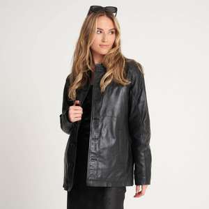 Veste en cuir d'agneau pour femme, hiver, coupe oversize, noire, décontractée, imperméable, fermeture éclair YYK, veste personnalisée - Product Image 5