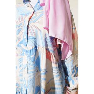 Robe motif tropical col mandarin indigo - Product Image 3