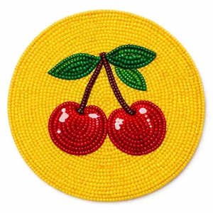 Posavasos Redondo Artesanal con Cuentas, Diseño de Fruta de Cereza, Mantel Individual de Cuentas de Vidrio, Decoración para el Hogar y Hoteles - Product Image 3