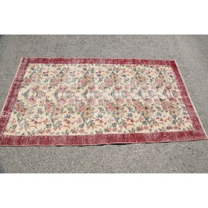 พรมปูพื้นขนาดใหญ่สีเบจและดอกไม้สีเบจคลาสสิก3.5 'x 6.3' ผ้าขนสัตว์รูปสี่เหลี่ยมผืนผ้าการเย็บปะติดปะต่อกันพรมห้องขนาด10มม. แนวแอบสแตรกต์ - Product Image 3