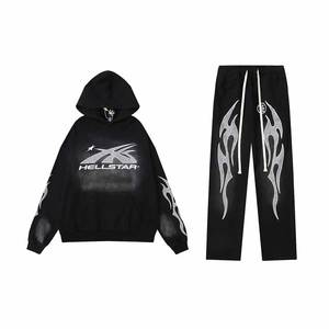 Jersey de calle de alta calidad de Hip Hop, transpirable con Jersey, de lavado ácido Sudadera con capucha, pantalón acampanado, chándal - Product Image 4