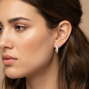 Elegantes Pendientes de Aro con Doble Línea de Cristales, Regalo de Aniversario, Joyería para Mujeres y Niñas - Product Image 3