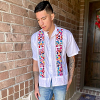 Guayabra Kemeja Bordir Lengan Pendek Pria Kemeja Tradisional Maksican Bordir Bunga Guayabera untuk Pria Kemeja Formal