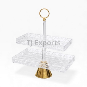 Servidor de Chocolate Acrílico con Bandejas Redondas Transparentes y Base Central Plateada Pulida para Exhibición de Postres de Lujo - Product Image 5