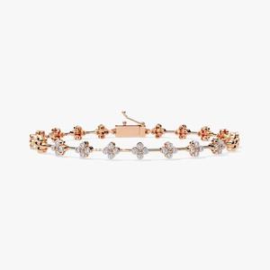 Women's 14K Rose Gold Round Cut <b>Bracelet</b> with Triple Diamond Row Lab Grown Moissanite Engagement Wedding Style - Product Image 1