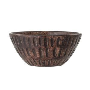 Bol rond en bois poli naturel Antique de qualité foncée avec service de salade martelée bol à collation en bois pour le dîner - Product Image 1