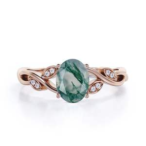 แหวนพลอยวิกตอเรียทรงรีสีเขียวมอสและเพชรเซอร์โคเนียทรงลูกบาศก์สีเงิน925สำหรับงานแต่งงาน - Product Image 3