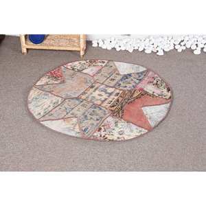 Tapis Vintage en Laine Fait Main Grande Surface Beige Patchwork Rectangulaire Motif Abstrait pour Salon Couloir 3.2X3.3 ft Latex - Product Image 1