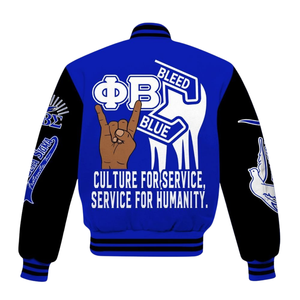 แจ็คเก็ต Phi Beta Sigma 1914แจ็คเก็ตสีฟ้าขาวลายกรีกแผ่นปะผ้ากำมะหยี่ลายพี่น้องชาวกรีกเสื้อแจ็คเก็ตเลตเทอร์แมนสไตล์นักศึกษา - Product Image 3