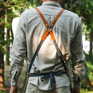 Delantal de cuero para hombre, delantal de trabajo resistente para barbacoa, Chef, soldadura, carnicero, barbería, delantal de herramientas de cocina ajustable - Product Image 3