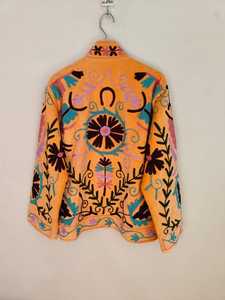 <b>Mustard</b> Yellow Velvet Suzani Embroidered Jacket Handmade Floral Folk Art Boho Ethnic Winter <b>Coat</b> For <b>Women</b> Vintage Jacket - Product Image 6