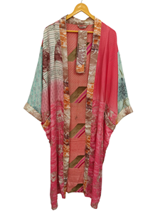 Sari Tissu Robe Kimono Pour Elle Bikini Cover Up Night Wear Longue Robe, Fait à la Main Indien Vintage Recyclé Soie Sari Kimono, - Product Image 6