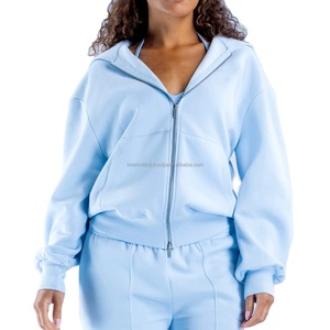 Sudadera con capucha de forro polar extragrande con logo bordado personalizado y cremallera completa de doble cara para mujer, estilo pullover, con hombros caídos, esencial - Product Image 6