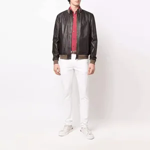 Veste en cuir véritable et toile pour homme, de qualité supérieure, fermeture éclair, col montant, design personnalisé, vente en gros - Product Image 5