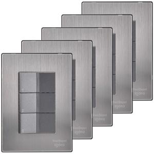 Placca Moderna con Interruttori, MXIUD-005, 5 Pezzi, Interruttore per Scale x3, 125-250VAC, 10A, 50/60Hz, Argento/Oxford, Acciaio Inossidabile - Product Image 1
