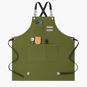 Red Canvas Sleeveless Heavy Duty Reusable Eco-Friendly Bib <b>Apron</b> with 3 Pockets Machine Washable for Cooking Daily Use - Product Image 1