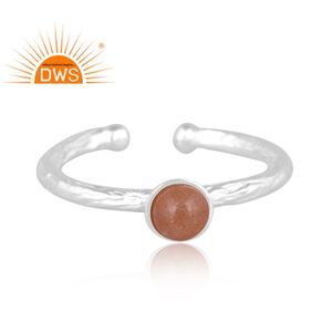 Anillo ajustable de plata de ley fina con piedra lunar de melocotón natural, diseño personalizado, joyería para mujer, regalo para ella. - Product Image 2