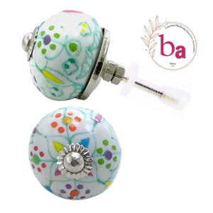 Pomos de cerámica florales redondos para tiradores de puertas de cajones de armarios [CK 438] para cocina, dormitorio, almacén exterior, uso en la sala de estar - Product Image 1