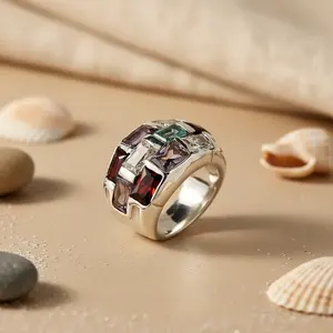 Women's <b>Silver</b> Multi-Gemstone <b>Statement</b> <b>Ring</b> Trendy 18K Gold & Rose Plating Inlay Setting Free Size Christian Jewelry - Product Image 3