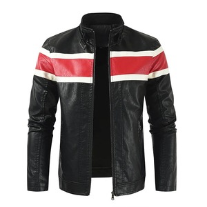 Veste de moto tendance pour hommes, automne hiver, veste en cuir PU doublée de laine avec col montant pour les personnes âgées d'âge moyen - Product Image 1
