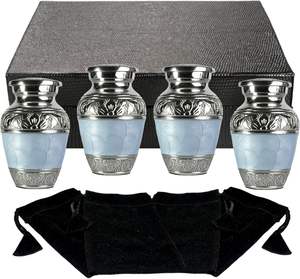 Grande urne de crémation bleue avec 4 souvenirs pour cendres humaines Urnes décoratives sculptées à la main pour cendres adultes Femmes et hommes - Product Image 3