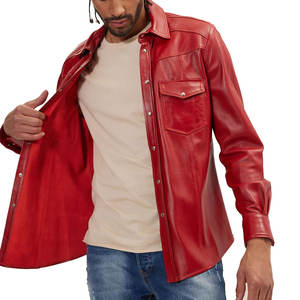 OEM Design Long Sleeve Casual <b>Leather</b> Men's <b>Shirts</b> Windproof Vintage Biker Streetwear <b>Leather</b> <b>Shirts</b> - Product Image 3