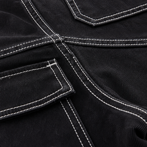 Jeans cargo en denim noir avec logo personnalisé, de haute qualité, à jambes larges, multi-poches, pantalon streetwear pour hommes - Product Image 4
