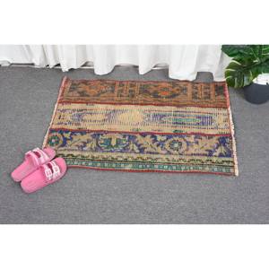 Tapis en Laine Marron Beige Vintage 1.9x 2.8ft Classique Turc Fait à la Main Patchwork Design Latex Support pour Chevet Rectangle Couloir - Product Image 4