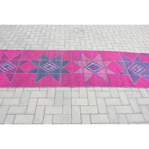Alfombra de área grande rosa y azul moderna 2,6x10,3 pies alfombra de tejido plano turco para decoraciones de sala de estar adolescente - Product Image 3