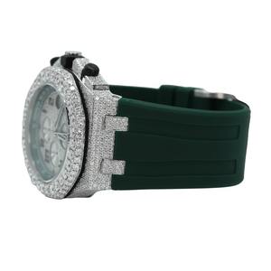 Reloj Cronógrafo de Cuarzo de Acero Inoxidable con Diamante Moissanite VVS, Correa de Silicona Verde, Corte Brillante Cultivado en Laboratorio para Hombre - Product Image 6