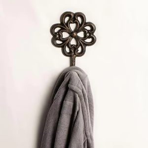 Cast Iron <b>Single</b> Wall Mounted Hook With (Stylised <b>Flower</b>) Design Premium Home Decor & Clothing Hooks & Rails Product - Product Image 1