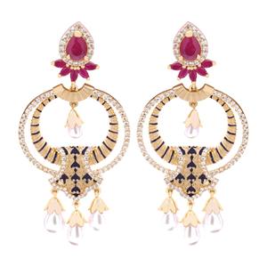 Pendientes elegantes chapados en oro AD, Pendientes colgantes AD, cobre y latón, exportación de joyería artificial de lujo, exportación de joyería de imitación. - Product Image 2