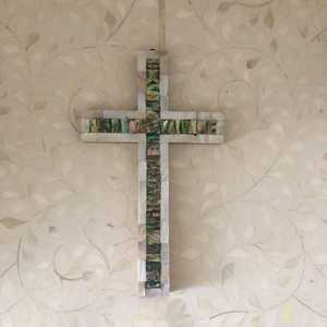 Elegant High Quality Mother of Pearl Inlaid Cross Church Altar Decoration Piece for Baptism & Anniversary - Product Image 1
